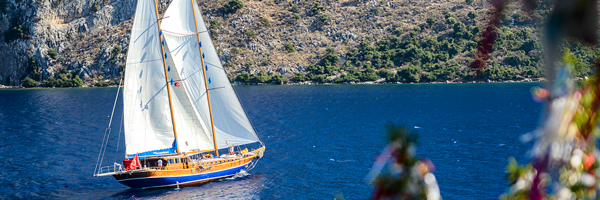 Gulet Laguna moored in a sheltered cove on Turkey's Turquoise Coast